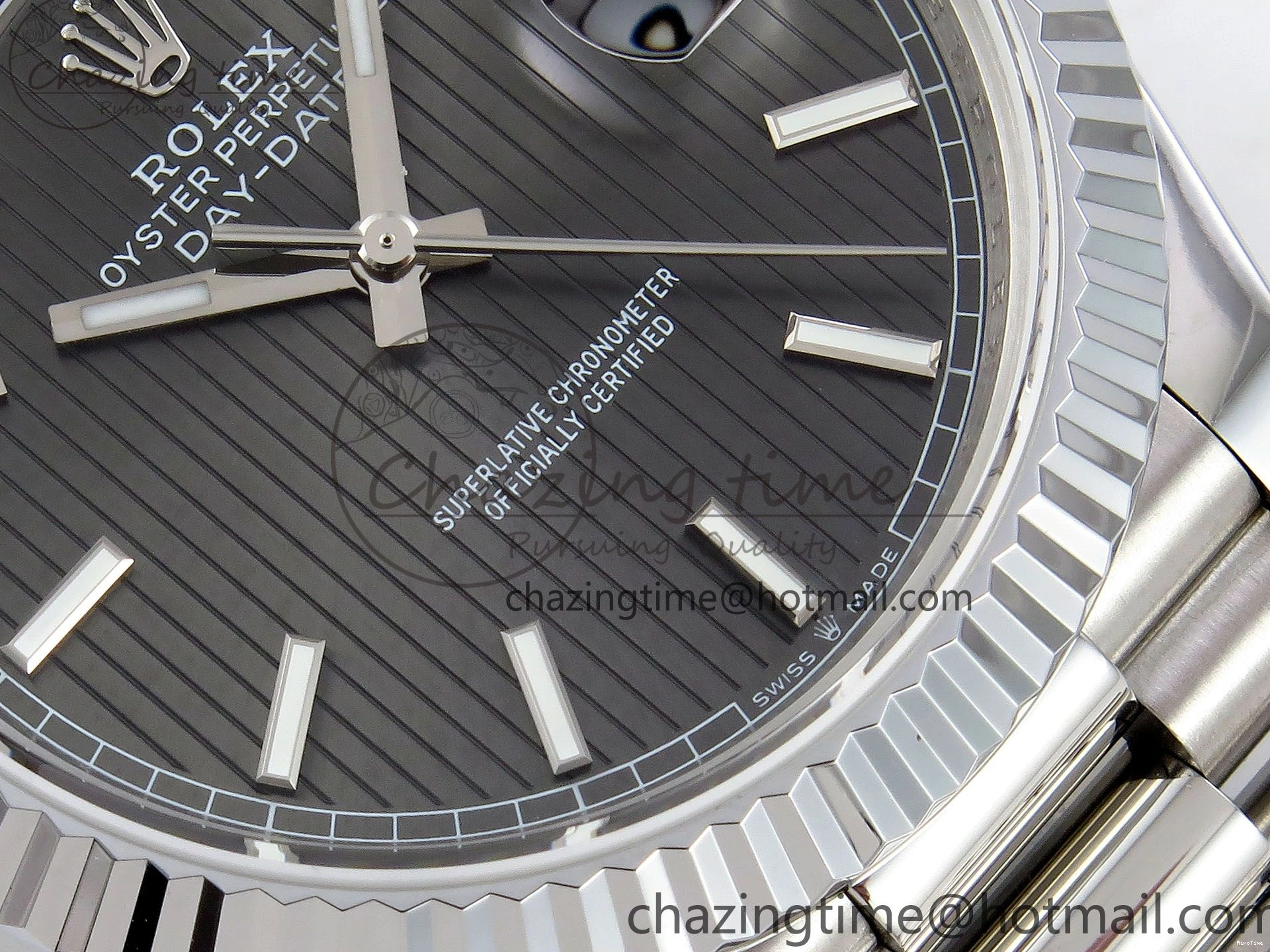 MiroTime 0418 SportInspired DayDate 40 SS JDF 904L Steel Gray Textured Stick Dial on President Bracelet VR3255 V3 (Gain Weight) 1437